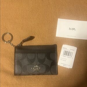 Coach Black Signature Card Holder with Keychain